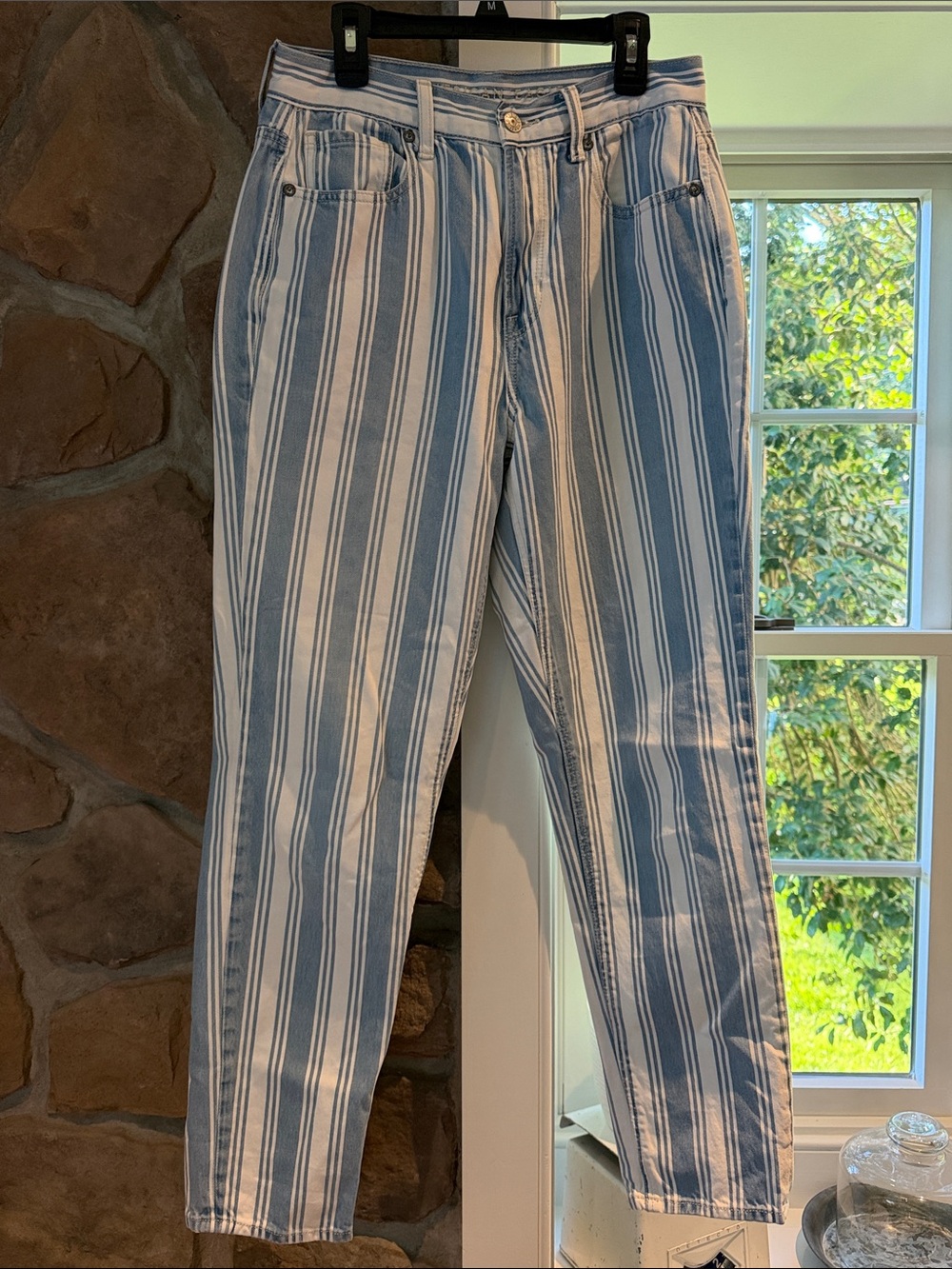 American Eagle Outfitters Blue and White Striped Women's Jeans